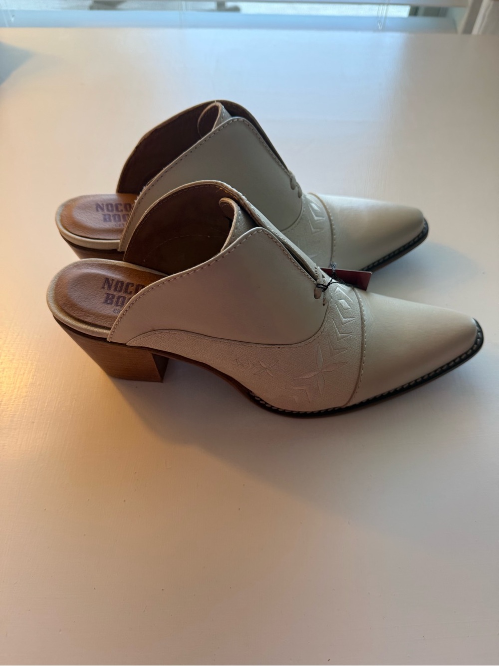 Nocona Damita Pearl Cowhide Leather Pointed Mule Heels